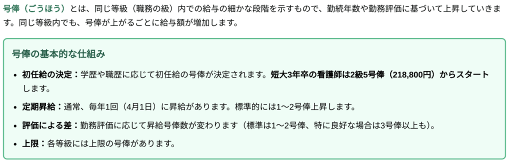 国家公務員看護師の号俸のわかりやすい説明